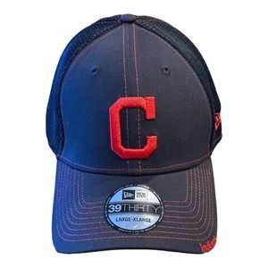NEW ERA 39THIRTY CLEVELAND INDIANS FLEX FITTED BLUE W/ RED TRIM Hat SZ L / XL